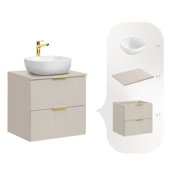 Zestaw Szafka łazienkowa 60 cm kaszmir z umywalką nablatową i blatem Adel Cashmere SET-ADC B CASHMERE 60CM SMILE 40, Comad